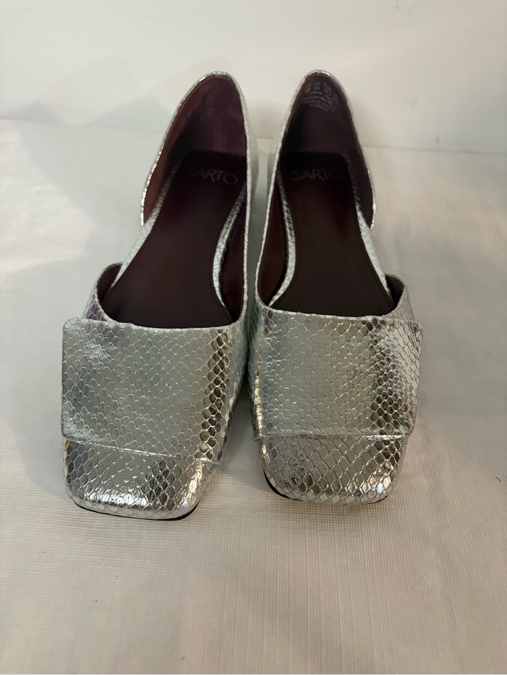 Franco Sarto Silver Snake-Embossed D'Orsay Flats